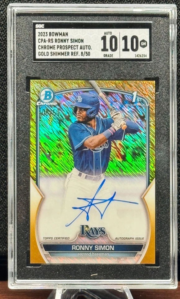 Ronny Simon 2023 Bowman Chrome Rookie Gold Wave Refractor RC Auto /50 SGC 10 - Image 1 of 2