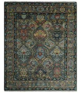 Vintage Traditional Dark Grey, blue colorful Handknotted Oushak wool Rug 9x12 - Picture 1 of 10