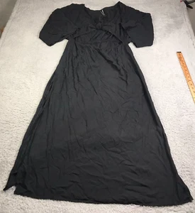 By Anthropologie Maxi Dress Womens L Black Cut Out Tie Bust Side Slit Stretch - Picture 1 of 12
