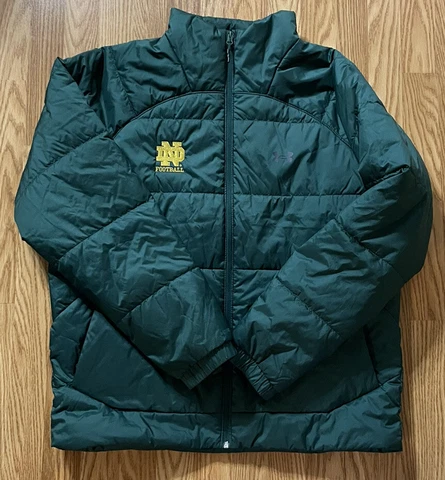 Notre Dame Football Team Issued Under Armour Coat Size XL GREEN Cover