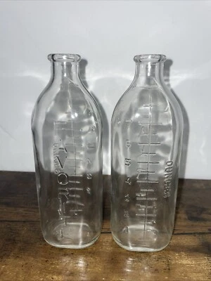 ВИНТАЖНАЯ СТЕКЛЯННАЯ ДЕТСКАЯ БУТЫЛОЧКА С ИЗМЕРЕНИЯМИ набор из двух любимых унций - Изображение 1 из 4