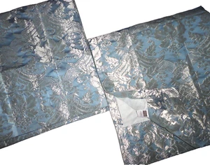 CROSCILL BLUE SATIN FLORAL LEAF DAMASK JACQUARD (2) LINED PANELS CURTAINS 41X85 - Picture 1 of 5