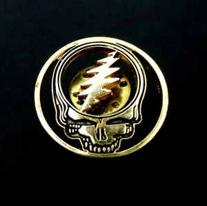 Grateful Dead Pin Vintage Steal Your Face Gold Black Pinback GDM Early 1990's - Picture 1 of 12