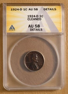 1924 D Lincoln Wheat Cent ANACS AU 58 Details - Picture 1 of 4