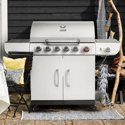 Classic Stainless Steel 6-Burner LP Gas BBQ Grill Sear And Side Burner Cabinet - Image 1 of 4