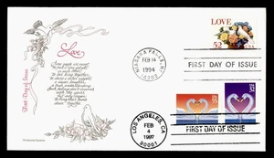 DR WHO 1994 FDC LOVE STAMP BIRD ARISTOCRAT CACHET COMBO 52C k30654 - Picture 1 of 2