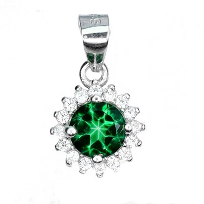 925 Sterling Silver Pendant Round Green Topaz 5mm Natural Gemstone Jewelry - Image 1 of 4