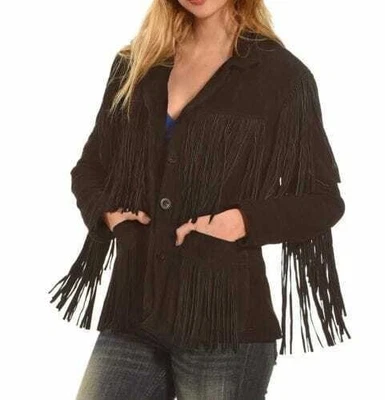 Women Native American  Cowgirl Suede Leather Jacket with Fringes  - Image 1 of 4