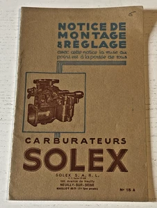 Notice de Montage et Réglage Carburateurs SOLEX N° 15A - Décembre 1951. Bel Etat - Picture 1 of 7