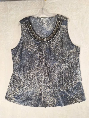 Camiseta sin mangas Dressbarn para mujer 2X estampado animal serpiente volantes capa tachuelas lentejuelas de colección EE. UU. Foto 1 de 4