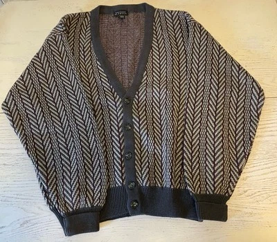 Express Cardigan Sweater Men L Vintage Hong Kong  Button Up Striped Acrylic/Wool - Image 1 of 4
