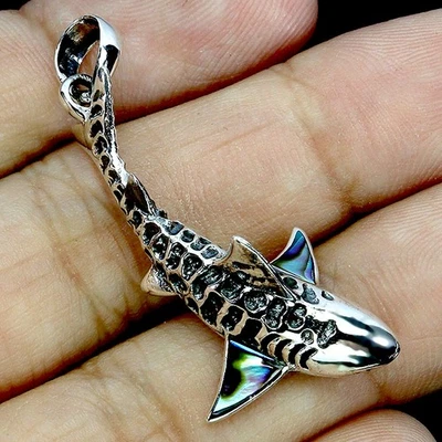925 Sterling Silver Pendant Fancy Mother Of Pearl Shark Natural Gemstone Jewelry - Image 1 of 4