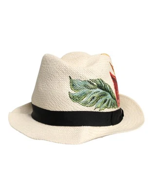 Auténtico sombrero para hombre Dolce & Gabbana beige estampado floral paja ala ancha Fedora Foto 1 de 4