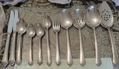 Oneida Community FANTASY ROSE Stainless 2-7pc Place Settings + Serving Pcs - Image 1 of 4