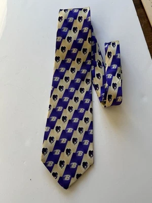 Vintage NFL Baltimore Ravens Mens Silk Necktie Gold Purple Black Tonal Logo - Image 1 of 4