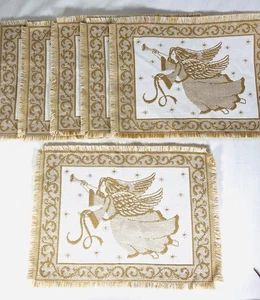 Christmas Holiday Angel Placemats Set Of 6  Paris Flea Market New Gold Tapestry - Picture 1 of 7