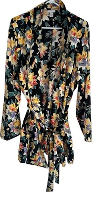 Ava & Viv Size 2X Open Belted Tie Wrap Jacket Blazer Pockets Collar Floral - Image 1 of 4