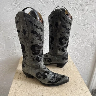 Corral Women's CARMEN A1065 Black Gray Sequins Inlay Leather Cowboy boots 7.5 M - Image 1 of 4