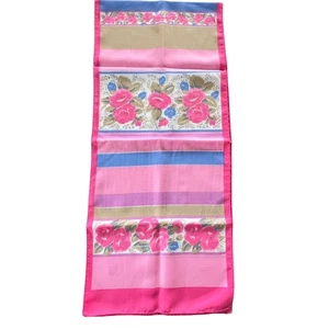 Pink Floral Scarf Long Rectangular 11 x 53" Polyester Blue Lavender Vintage - Picture 1 of 6