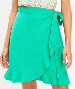 Loft Green Linen Blend Ruffle Wrap Mini Skirt Size 8 Eight - Picture 1 of 9