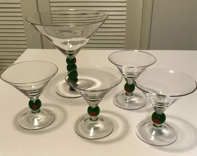 Vasos Artland Martini MCM Soplados a Mano De Colección - Tallo de Oliva - 4 Vasos 1 Snack Foto 1 de 4