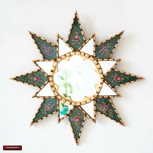 Blue Accent Round Wall Mirror 17.7", Starburst Gold Entryway Mirror for wall - Picture 1 of 6