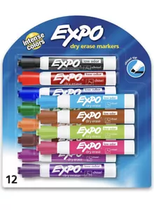 EXPO Low Odor Dry Erase Markers, Chisel Tip, Assorted Colors, 12 Count - Picture 1 of 6