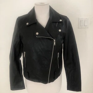 FOREVER 21 Full Zip Black Faux Leather Motorcycle Jacket Ladies Small - Picture 1 of 5
