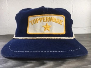 Tupperware Hat Vtg 70s Rare Square Snapback Patch Corduroy Mesh 2 Tone Sewn Cap - Picture 1 of 8