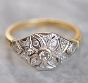 Art deco Round Moissanite Engagement Vintage Floral Style Ring in 14K Solid Gold - Bild 1 von 7