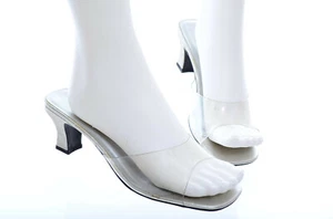 Vintage 90s Clear Plastic Y2K Heels Slip Ons Shoes Sandals Club Kid Cyber Rave 8 - Picture 1 of 6