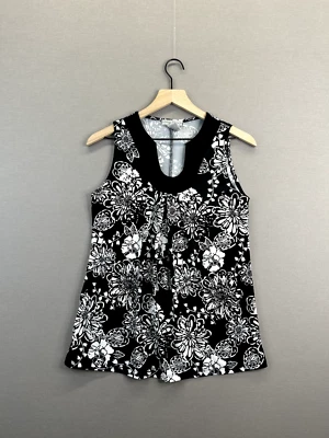 Camiseta sin mangas vintage Suzie para mujer negra floral cuello halter sin mangas talla S " Foto 1 de 4