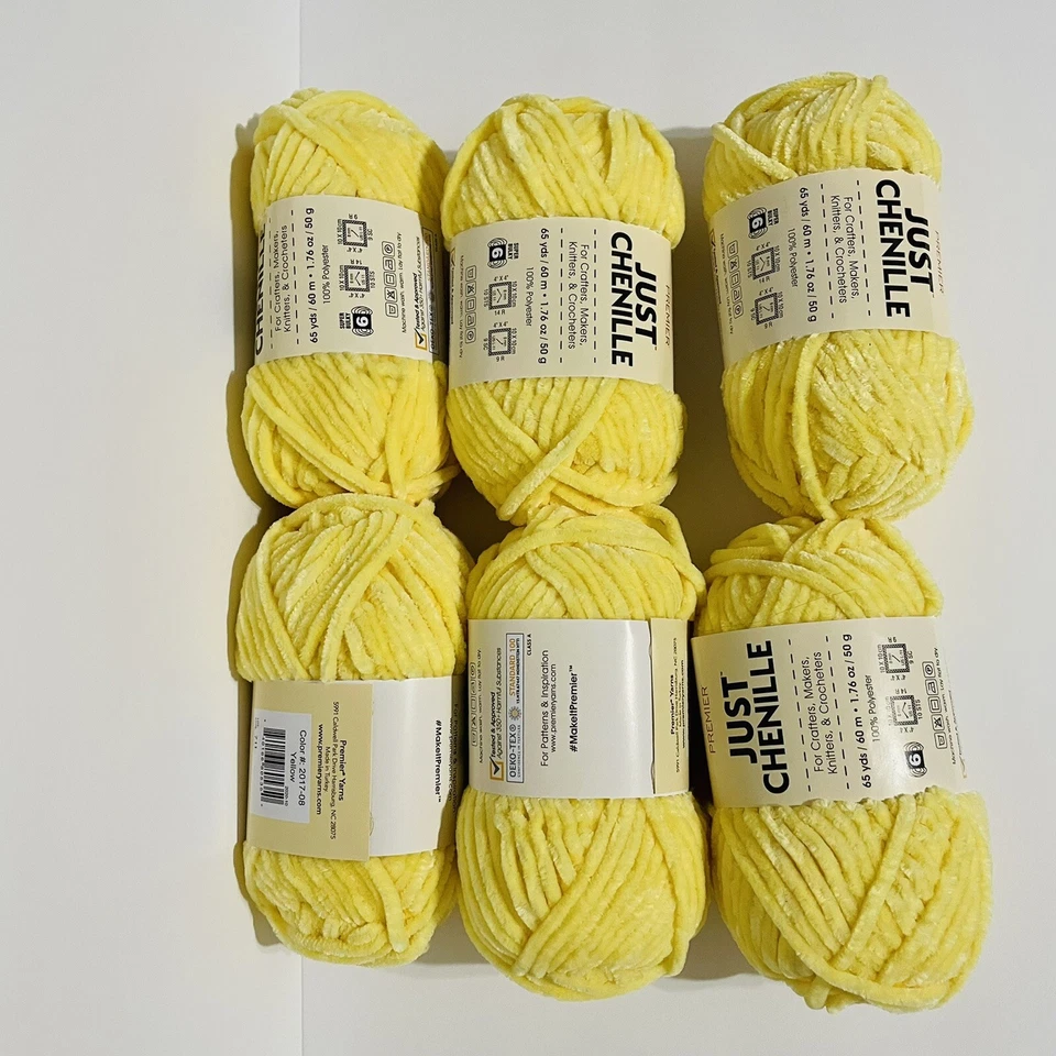 X12 Just Chenille Premier Yarn Yellow 65yds Each Super Bulky Oeko Soft 780 Yds