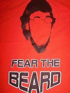 Mens Funny Silly Party Bar T Shirt FEAR THE BEARD Hipster Biker Orange Small (S) - Picture 1 of 3