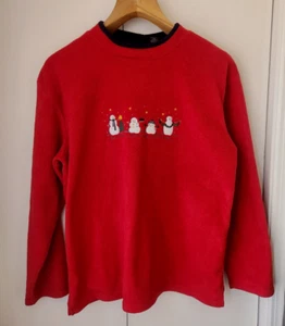 C&B SPORT Fleece Christmas Sweater size L Large Red with Snowmen Winter LS - Picture 1 of 14