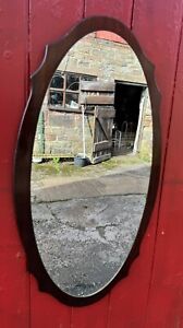 Vintage Mahogany Mirror Mid Century Wooden Oval Stag