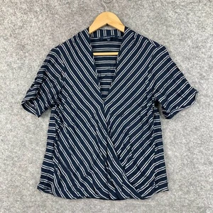 French Connection Womens Blouse Top Size 6 Blue Striped Short Sleeve 10116 - Picture 1 of 12