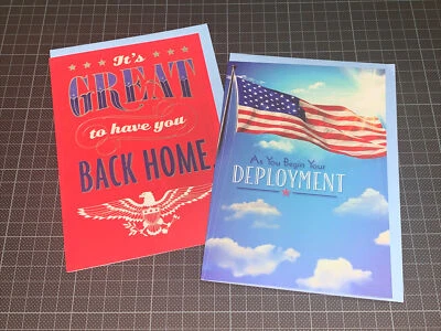Juego de tarjetas Hallmark Deployment & Welcome Home: bandera de Estados Unidos soldado militar patriótico Foto 1 de 4