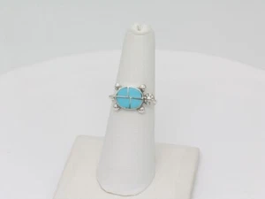 Native American Navajo Handmade Sterling Silver & Turquoise Ring Size 6-1/2 - Picture 1 of 7