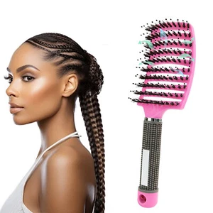Magical Brush Detangle Detangling Natural Boar Bristle Hair Brush Curved Womens - Picture 1 of 16