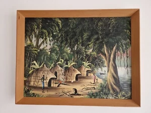 Vintage African Tribal Oil Painting Original K. Pierre Tropical Tiki Vibes - Picture 1 of 9