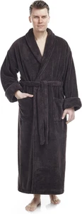 Men'S Shawl Collar Full Length Tall Long Fleece Robe, Turkish Bathrobe - Picture 1 of 12