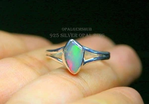 925 Silver Ring Dainty Opal Ring Multi Colour Wedding Opal Ring Anniversary Ring - Picture 1 of 6