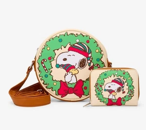 NEU Loungefly Peanuts Snoopy & Woodstock Weihnachtskranz Umhängetasche & Geldbörse - Bild 1 von 10
