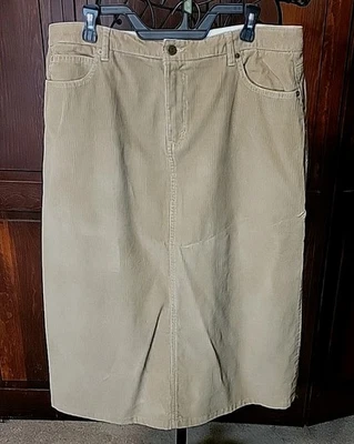 Eddie Bauer 灯芯绒直中裙 18 码棕褐色口袋弹力棉 — 第 1/4 张图片