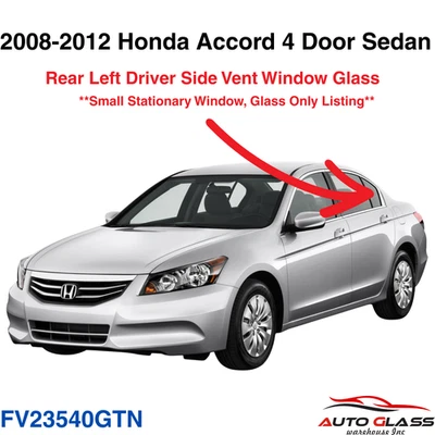 Fits 2008-2012 Honda Accord 4 Door Sedan Driver Side Left Rear Vent Window Glass Foto 1 de 3