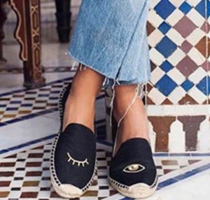 SOLUDOS Flats Woman Size 9.5 Black Jason Polan Eye Wink Espadrille Driving Shoes - Picture 1 of 10