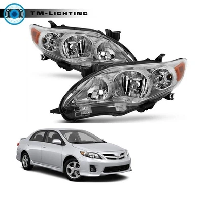 Left+Right Side For Toyota Corolla 2011-2013 Headlight Halogen Chrome Headlamp - Image 1 of 4