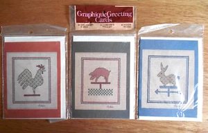 NEW Lot of 3 Graphique Greeting Cards to Cross Stitch with Pattern*Card*Envelope - Picture 1 of 5