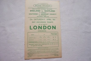 1949 Southend gegen Newport County Fußballspiel Eisenbahn Handzettel Fahrplan - Bild 1 von 4